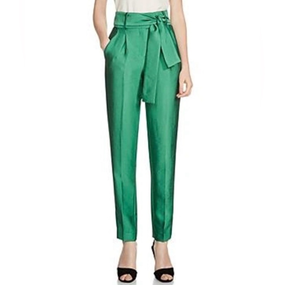 Maje Womens Pack High Rise Straight-Leg Belted Pants Size 40 Emerald Green